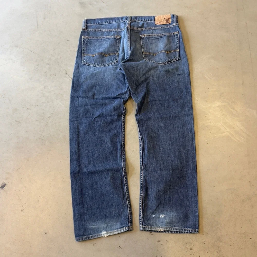 American Eagle Relaxed Straight Jeans Mens 36x30 Blue Denim Distressed Casual